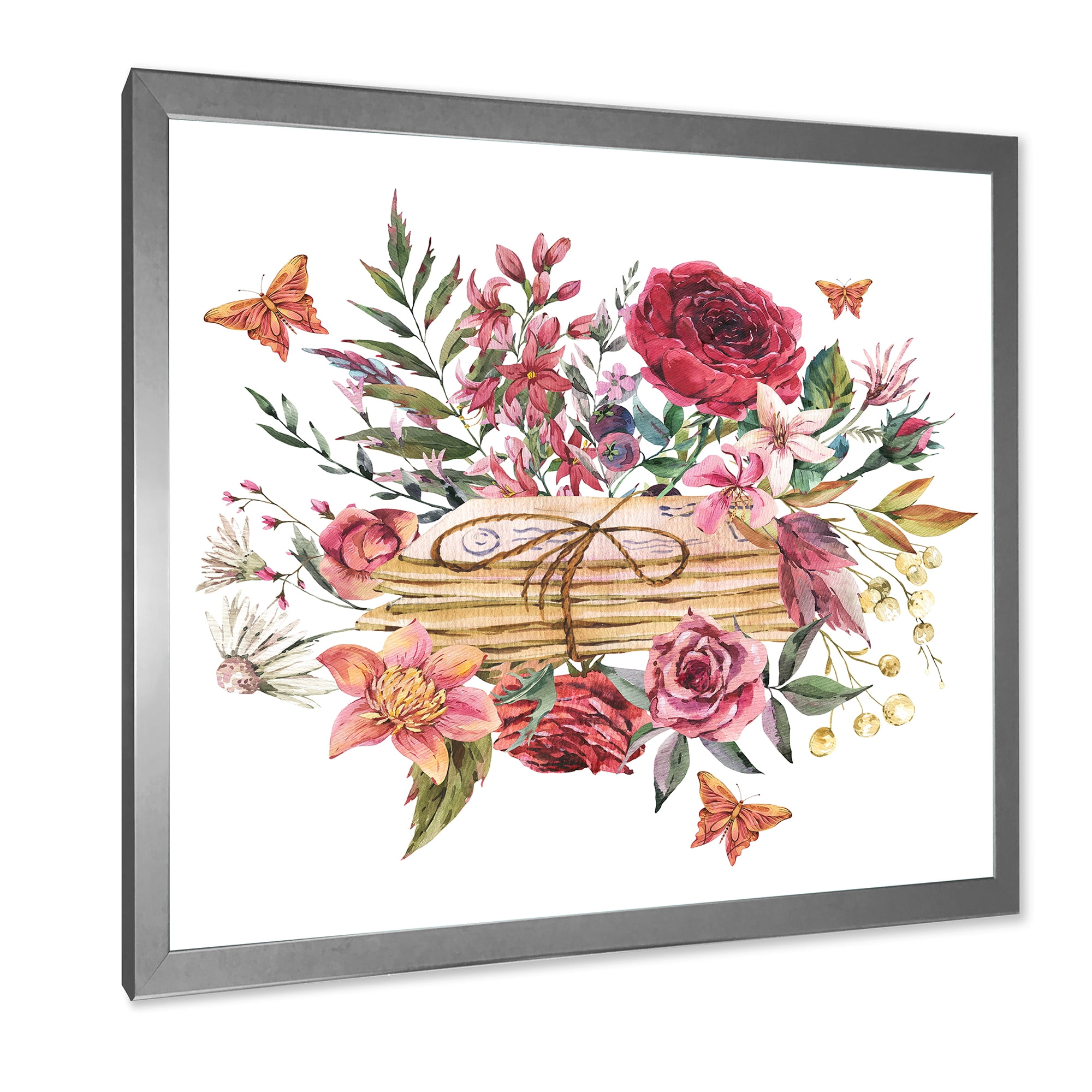Designart 'Wildflowers With Vintage Old Letters' Farmhouse Framed Art Print