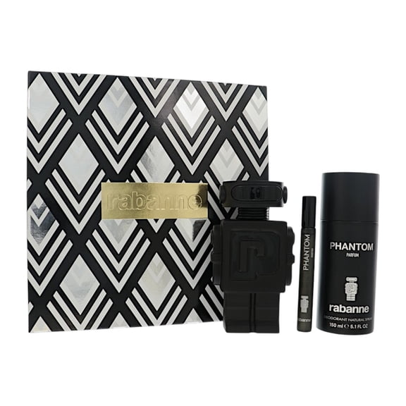 Paco Rabanne Phantom 3 Piece Gift Set For Men - 3.4 Oz Parfum, 5.0 Oz Deodorant, 10 Ml Parfum