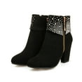 thumbnail image 1 of LSLJS Large Women's High Heel Side Zipper Versatile Plush Thick Heel Round Rhinestone Boots, Women's Middle Ankle Boots, 1 of 6