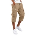 thumbnail image 2 of Domuza Mens Capri Cargo Shorts Below Knee Long Shorts with Pockets Drawstring Elastic Waist Relaxed Utility Hiking Pants Khaki XL, 2 of 7