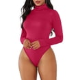 thumbnail image 2 of Deepwonder Women Long Sleeve Turtleneck Bodysuit Sexy Stretchy Romper Jumpsuit Shapewear Basic Solid Bodycon Leotard Top S, 2 of 5