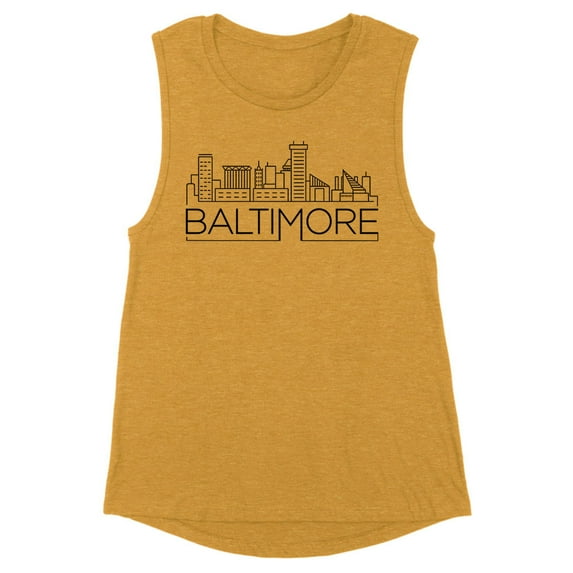 Skyline Baltimore Maryland Women's Muscle Tank X-Large Antique Gold