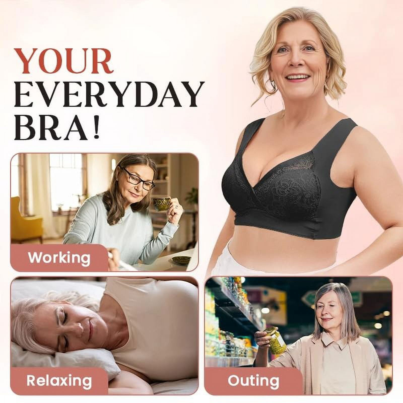 Sweet Home Farm Support Bras for Women New Rosy Lift Bra Plus Size Comfort Extra Elastic Wireless Lace Bras