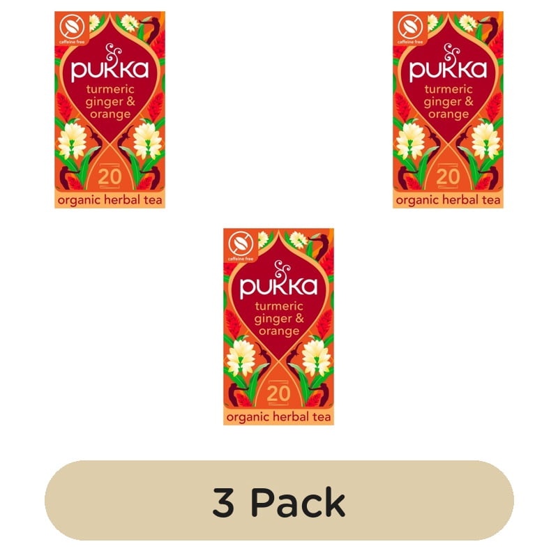 Pukka Turmeric, Ginger & Orange Tea Home-Compostable Herbal Tea Bags 20's, British Import (Pack of 3)