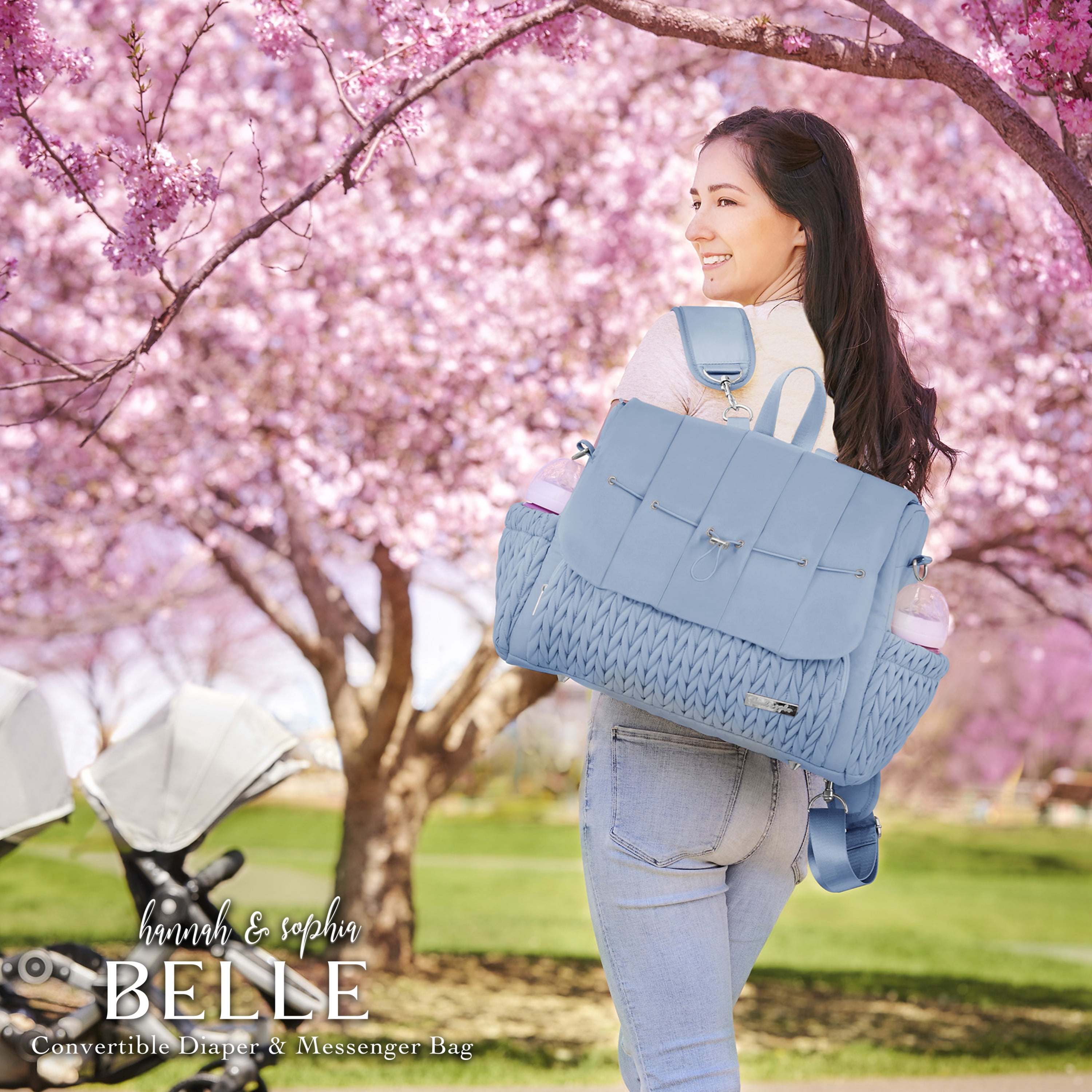 Sac à dos et sac messager convertible pour couches Hannah & Sophia Belle, bleu brume lunaire