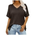 thumbnail image 5 of SYMOID Fashion Womens Misses Casual Solid Color Short Sleeve V-Neck Pull-On Blouse for Party and Casual Occasions,Brown,Size M, 5 of 7