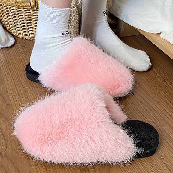 Nilvkv House Slippers, Closed Toe Sandals, Women's Fashion Casual Home Indoor And Outdoor Solid Color Slippers With Velvet For Warmth And One-Foot Slippers