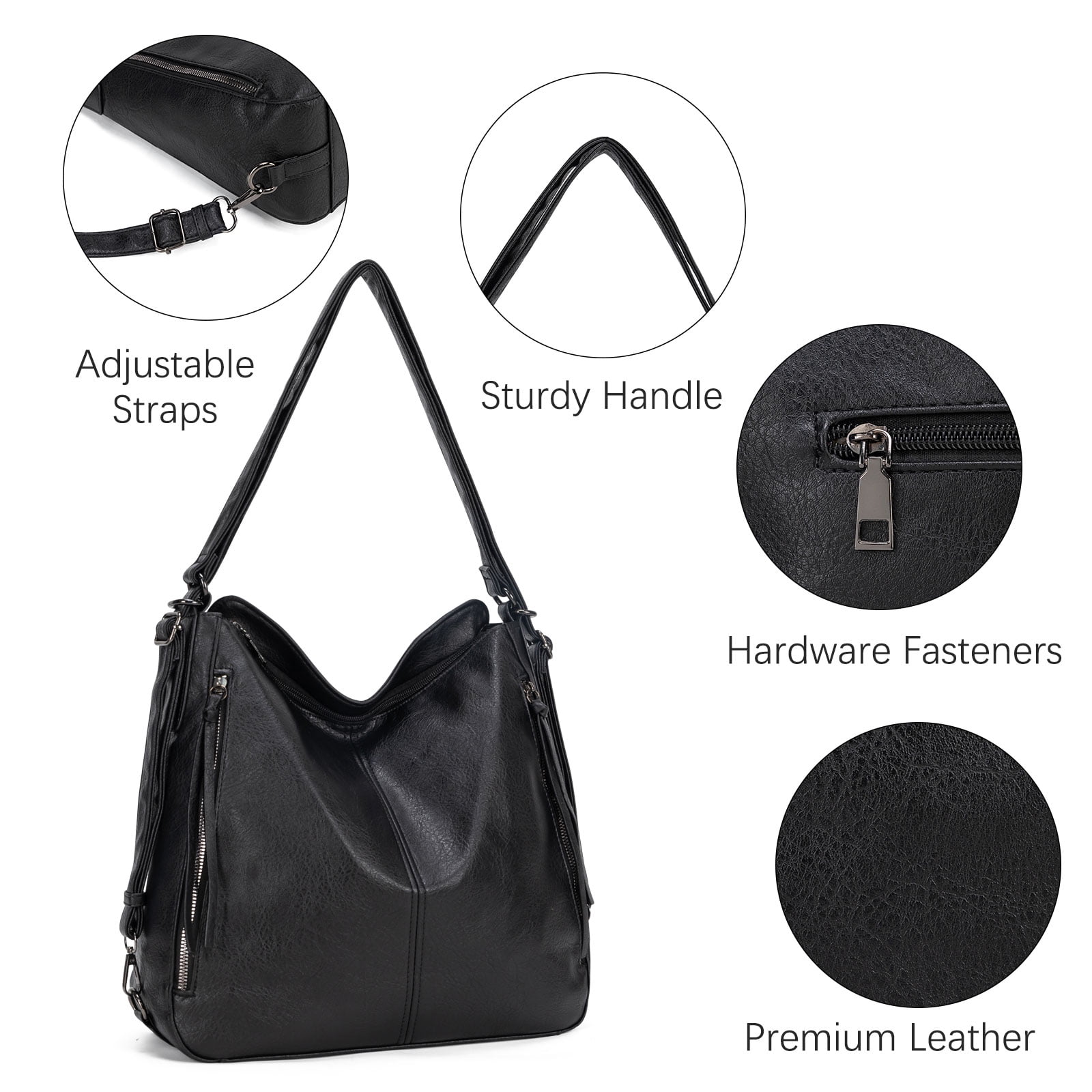 Kabaqoo Leather Shoulder Bag for Women, 3pcs Crossbody Purses Tote Satchel, black
