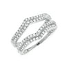 14K White Gold 2 Row Round Diamond Jacket Ring Guard Enhancer 0.50Ct