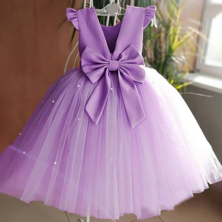 Gubotare Baby Princess Dress Baby Girls Ruffle Lace Backless with Headwear,Bowknot Flower Dresses Pageant Party Wedding Tutu Gown (Light Purple,Size 3
