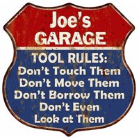 Joe's Garage Man Cave Rules Personalized Gift Shield Metal Sign 211110001017