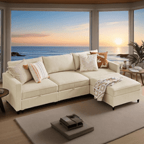GIANNA 4 Seat Convertible Sectional Sofa Couch, U-Shaped Modern Modular Sofa Sleeper with Ottoman, For Living Room, Beige