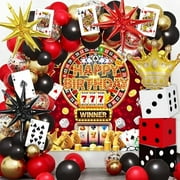 128PCS Deluxe Casino Party Decorations Kit, 59" Fabric Backdrop & Balloon Arch, Red Black White Dice Boxes, Poker Cards & Crown for Adult Casino Birthday Party & Vegas Theme Night
