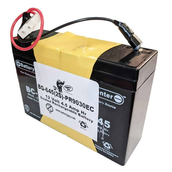 BatteryGuy 12V 4.5Ah rechargeable Sealed Lead Acid battery with wire leads and PR9030EC Connector~ BG-645(2S)-PR9030EC