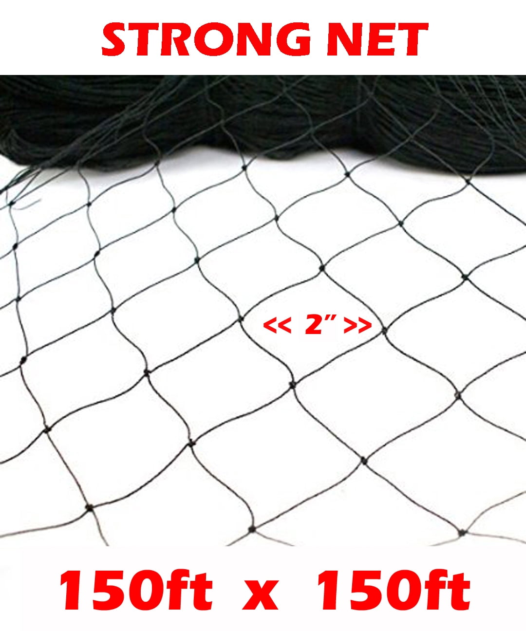 Strong XXX-Large 150ft x 150ft Nylon 2-Inch Mesh Anti Bird Poultry Netting for Fruit Trees Used As Bird Netting for Chicken Coop, Garden Netting, Plant Netting, Tree Protectors, Aviary Netting