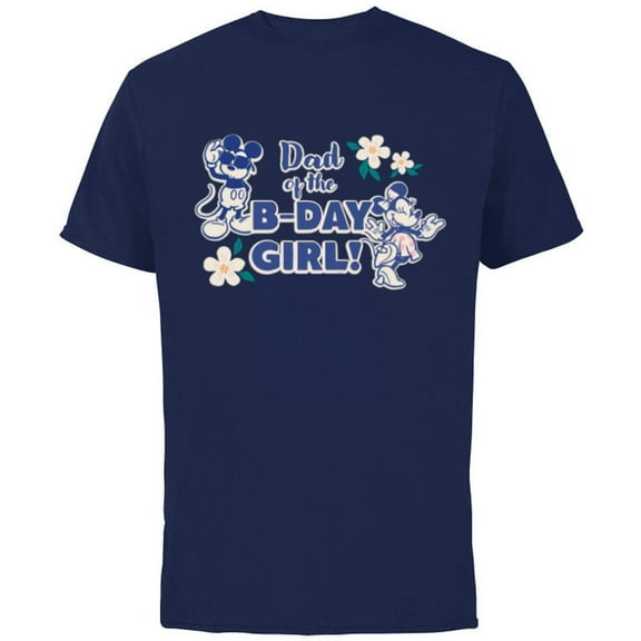 Disney Mickey & Minnie Mouse Birthday Dad of the B-Day Girl - Short Sleeve Cotton T-Shirt for Adults - Customized-Navy