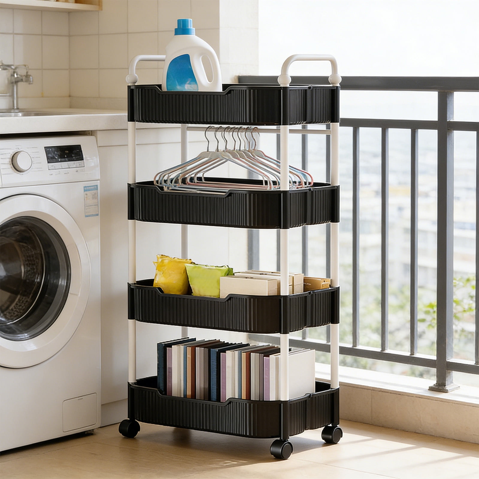 4-Tier Rolling Utility Cart, Multifunctional Storage Organizer with Plastic Shelf & Metal Wheel, Storage Cart for Kitchen, Bathroom, Living Room, Office