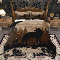 Homewish Jungle Wildlife Wolf Queen Comforter Set for Men, Vintage Lodge Cabin Bedding Sets, Brown Rustic Farmhouse Reversible Bedding Comforter Set, Luxury Bedroom Decor, 3-Piece