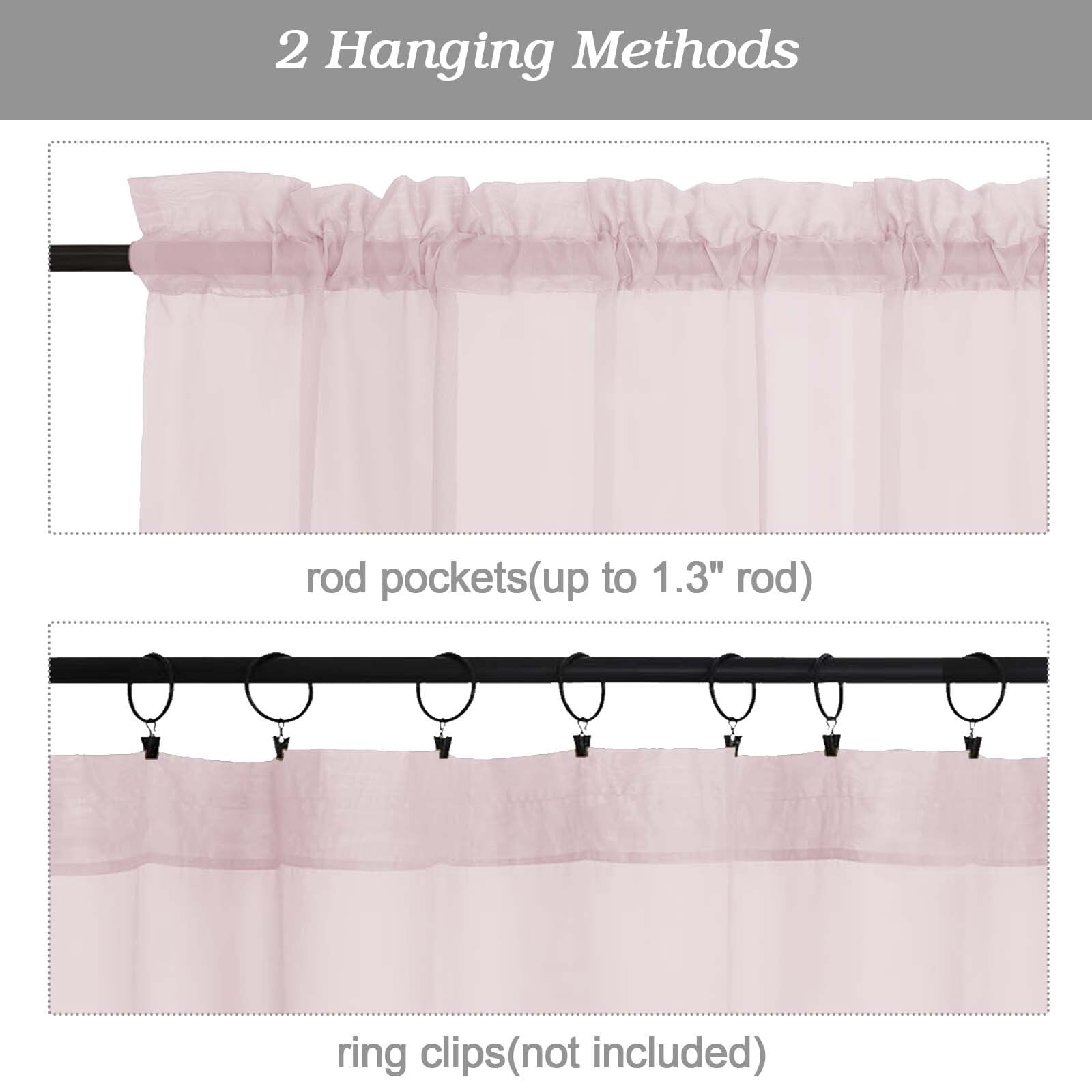 Patin Blush Pink Sheer Curtains Valances for Windows 14 Inch Length 2 Pcs, Solid Color Short Kitchen Curtain, Home Decor Drapes with Rod Pockets for Cafe Bedroom Basement, Each Panel 42" W x 14" L