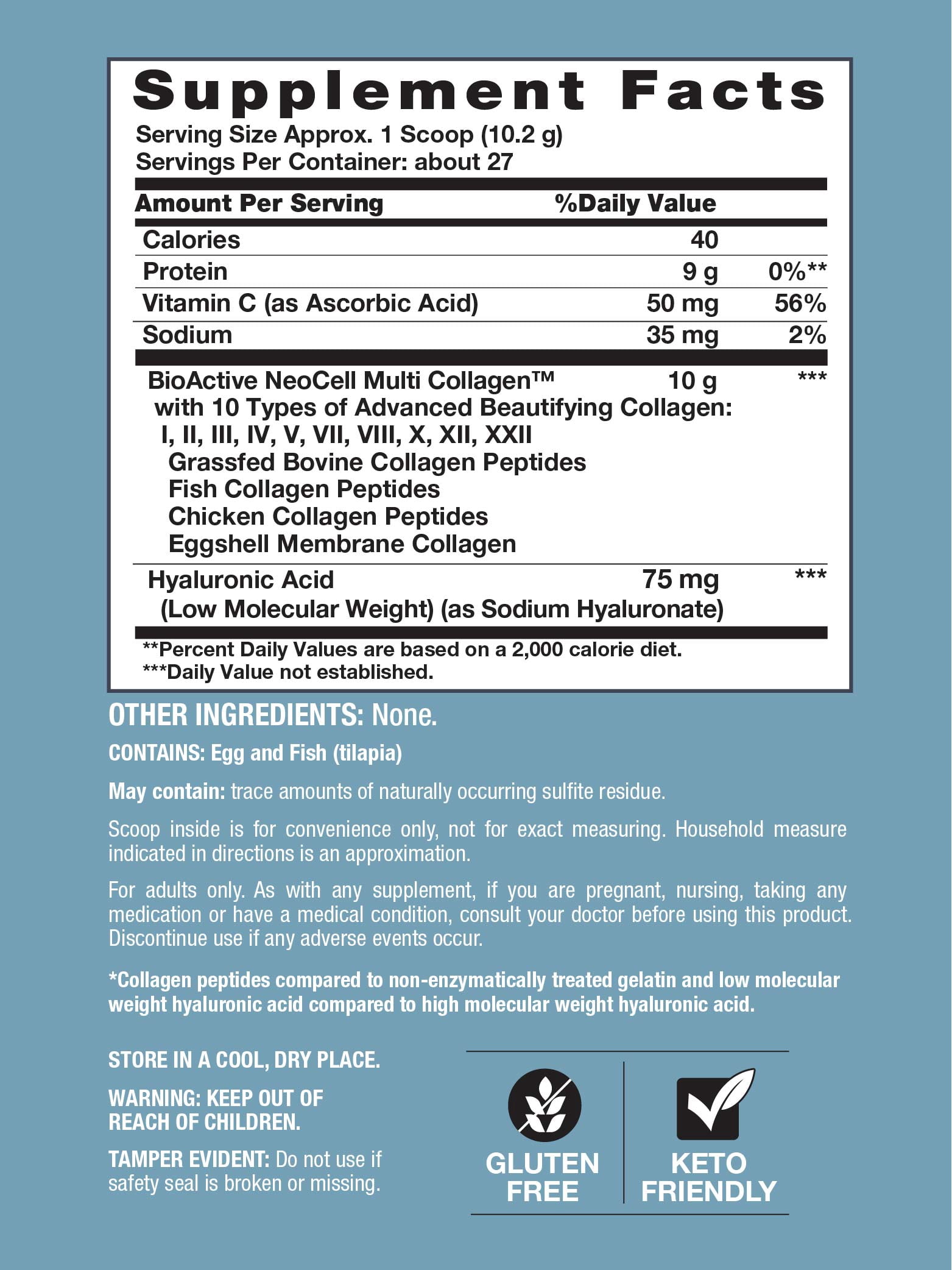 Multi Collagen Bio-Peptides Powder | 22oz with Hyaluronic Acid and Vitamin C | Grass fed Protein Supplement | by NeoCell