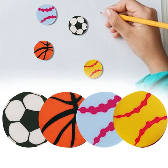 Denhf 4Pcs Mini Sports Balls Erasers, Fun Sports Erasers, Tiny Novelty Pencil Erasers for Homework Rewards, Party Favors and Gifts, Small Erasers, Classroom Must Haves, 0.9 Inch