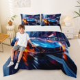 thumbnail image 2 of Castle Fairy Speeding Sports Car Queen Comforter Set 3pcs for Boys, Fire Trail Bedding Comforter Set for Teen Room, Black and Red,Navy Blue Reversible, 2 of 6