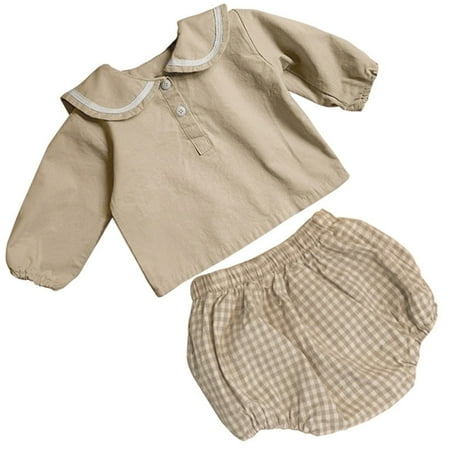 

JDEFEG Baby 3 Piece Outfit Baby Girls Boys Autumn Plaid Cotton Long Sleeve Short Pants Shorts Set Outfits Clothes Toddler Boy Winter Outfit Cotton Khaki 90