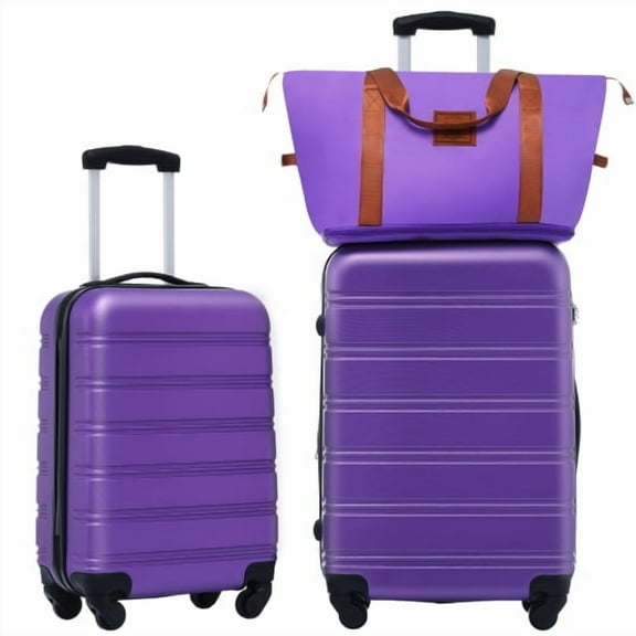 3 Piece Traveling Hardside Value Luggage Set, 24" Checked Luggage, 20" Carry-on Luggage and 16" Duffel, Purple