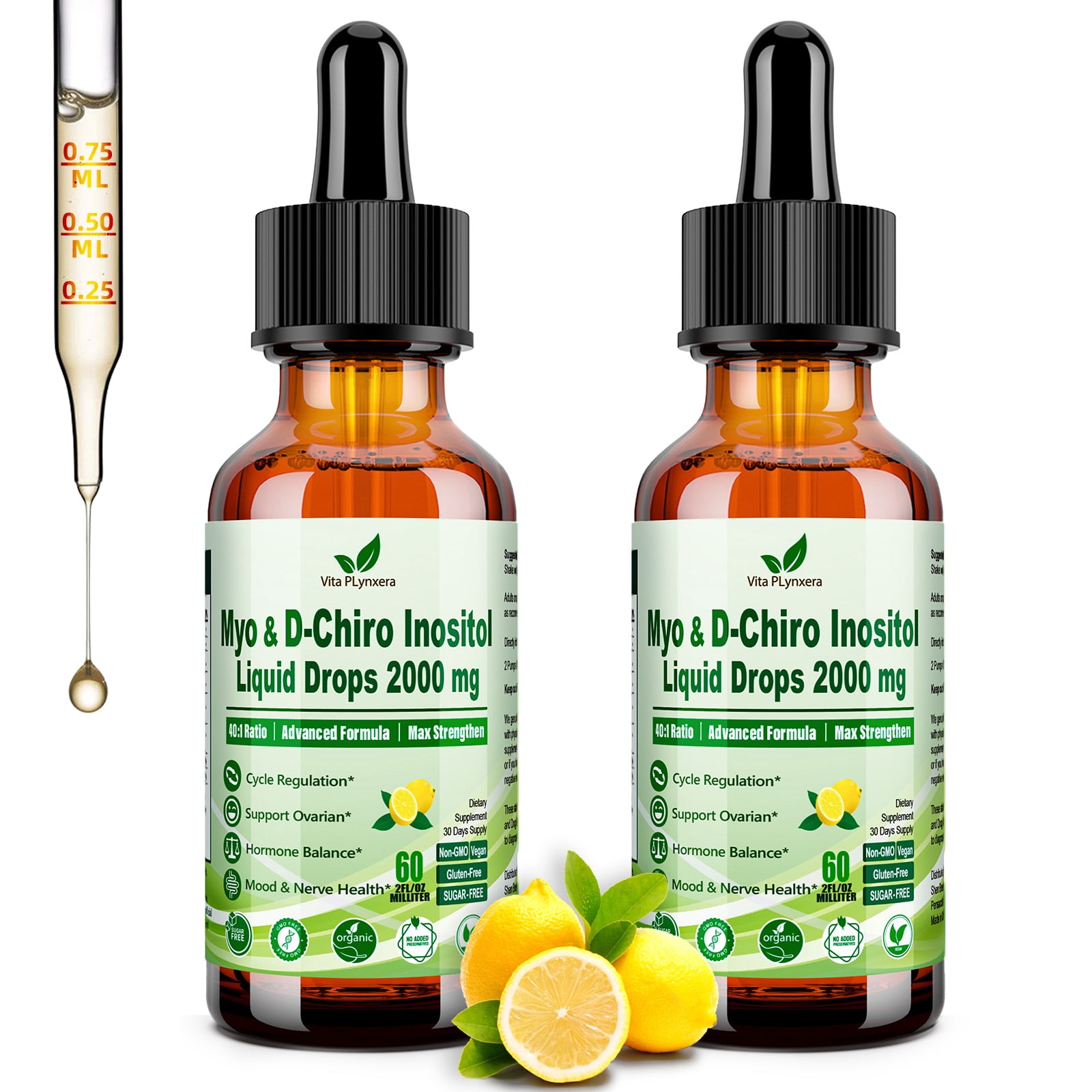 2 pack Myo-Inositol&D-Chiro Inositol Supplement for Women,40:1 Ratio Inositol Complex w.Multivitamin Chasteberry for Hormone Balance,Ovarian&Cycle Health*Liquid Drops 6x Stronger than Pills  Powder