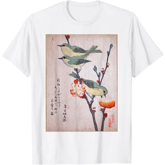 Japanese Art Birds on Cherry Blossom Japanese Softstyle T-Shirt for Men Women Kids