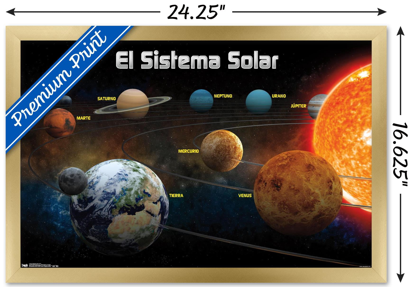 El Sistema Solar 2013 (Solar System) Wall Poster, 14.725" x 22.375", Framed