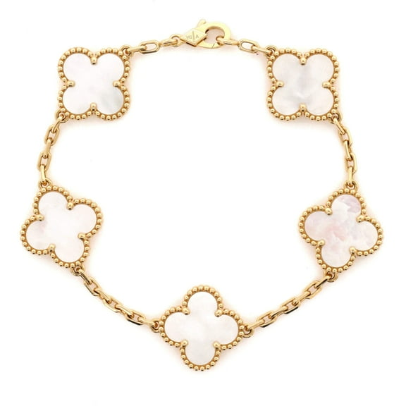 Pre-Owned Van Cleef & Arpels Vintage Alhambra 5 Motifs Bracelet 18K Yellow Gold and Mother of Pearl By Rebag