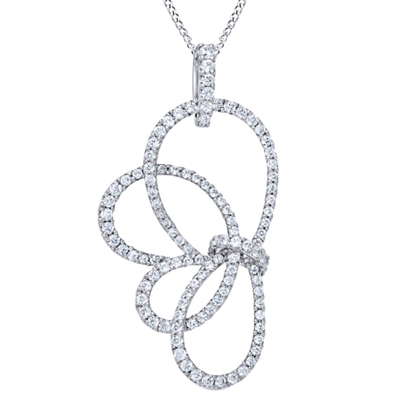 White Natural Diamond Tied Loop Pendant Necklace in 14K Solid White Gold (0.75 Ct) By Jewel Zone US