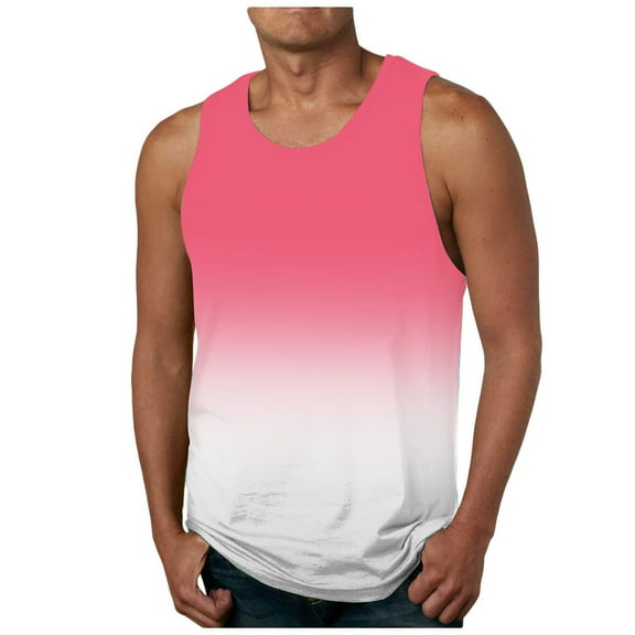 zfhfof Tank Tops for Men Summer Sleeveless Muscle T Shirts Fashion Gradient Color Casual Beach Basic Tops