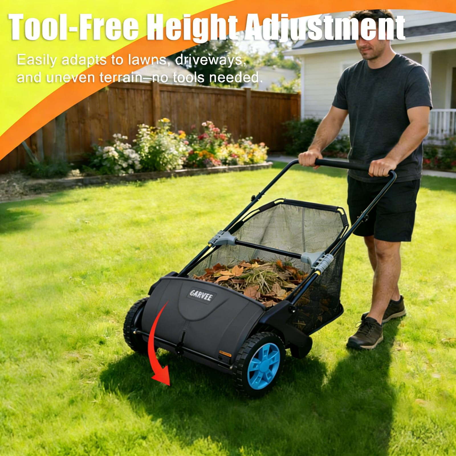 Push Lawn Sweeper 21-Inch – Manual Yard Sweeper with 3.5 Cu. Ft. Mesh Hopper, Dual Spinning Brushes, Steel Frame Leaf & Grass Collector for Lawn and Garden Cleanup