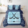 thumbnail image 2 of Manfei Cartoon Ice Hockey Bedding Comforter Set 7pcs, Blue Stripes Lines Abstract King Bedding Sets, Teens Kids Boys Girls Reversible Bed Sheetsm Super Cozy Room Decor, 2 of 7