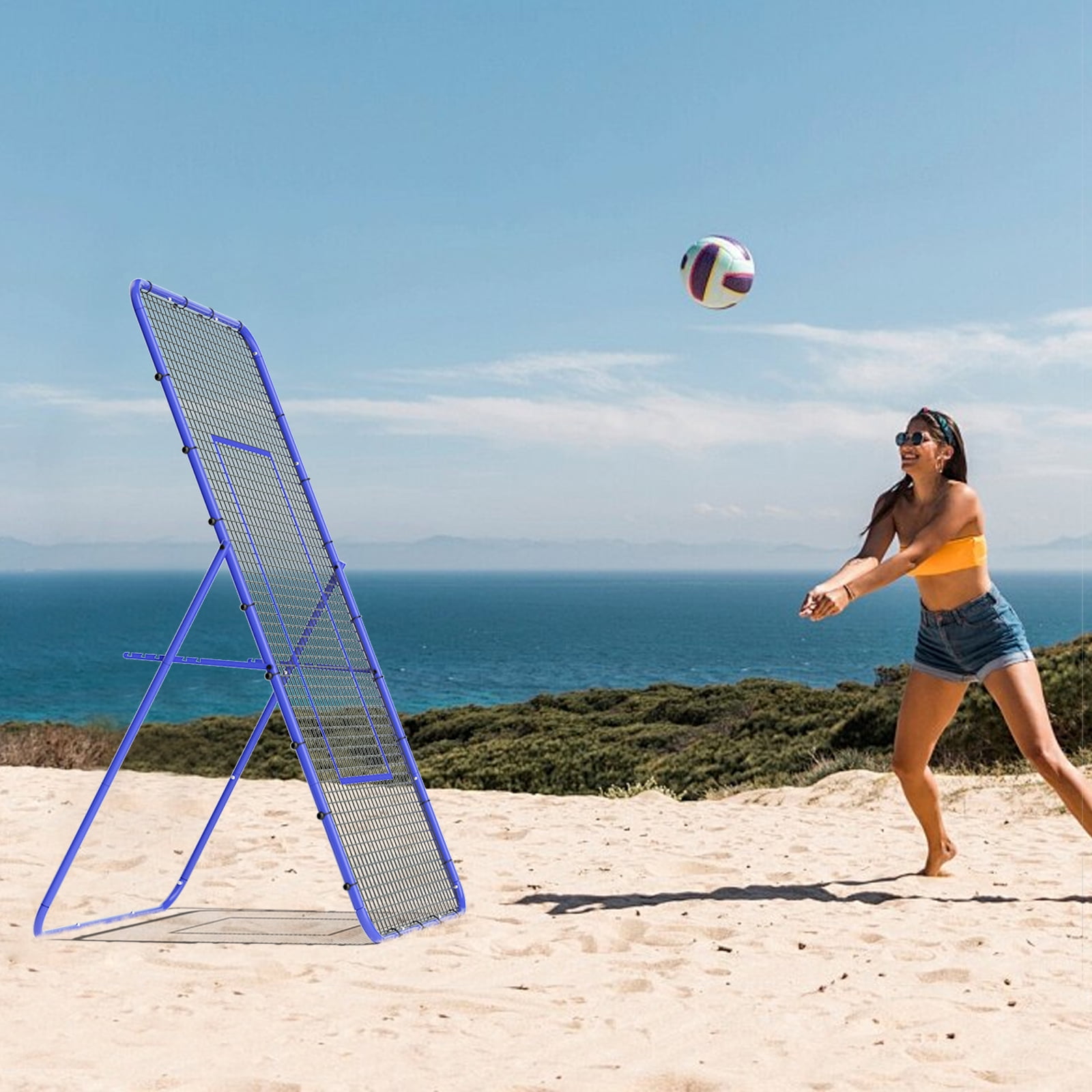 SolidPal 7×4 FT Adjustable Volleyball Rebounder Net, Steel Frame High-Tension PE Netting Portable Training Equipment