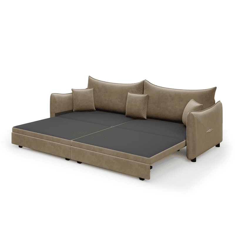 3-in-1 Convertible Pull Out Sofa Bed, 81.9'' King Size Sleeper Sofa Bed with Golden Accent Trim, Velvet 3-Seater Couch with 3 Pillows for Living Room, Small Space, Apartment