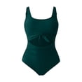thumbnail image 4 of VISALY One Piece Swimsuit Tummy Control High Waisted Slimming Ruched Bathing Suit Cutout Tie Knot Swimwear Slimming Square Neck Polka Dot Cutout Swimwear for Vacation Beach Blackish Green L, 4 of 4