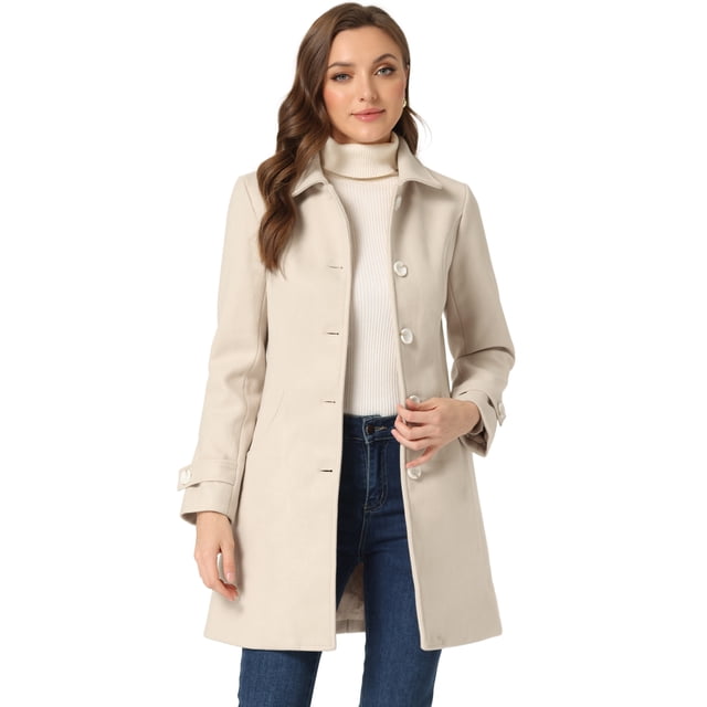 Allegra K Chaqueta De Invierno Con Cuello Peter Pan Para Mujer Beige M