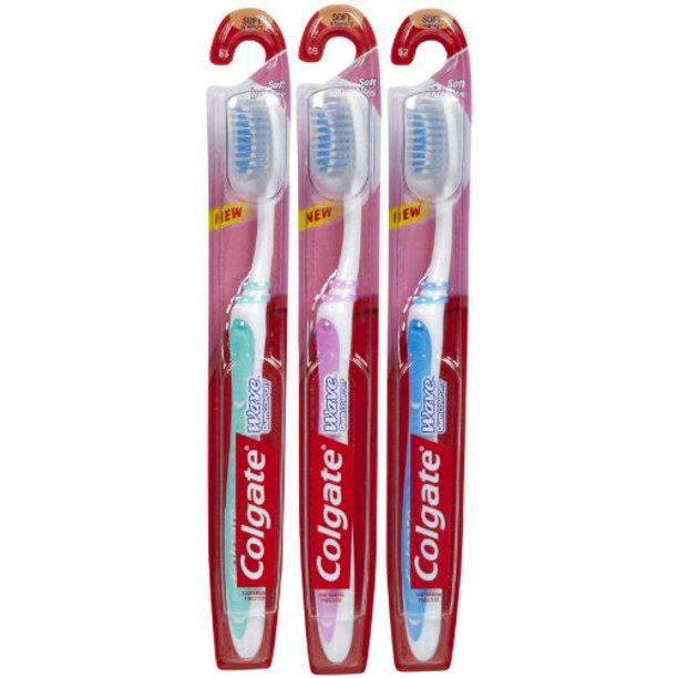 Colgate Wave Toothbrush, Compact Head, Soft 3 pk