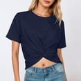 thumbnail image 2 of Rhuody Summer Tops For Womens Spring Short Sleeve Tee Solid Color Blouse Round Neck Cropped T Shirt Retro Wear Navy S, 2 of 5