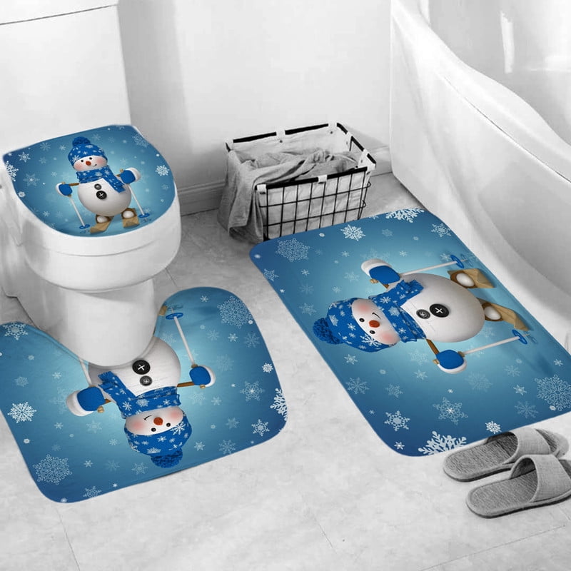 Bathroom Rugs Set Soft Non-Slip Absorbent Bath Mats Christmas Decor Machine Washable 3Pcs