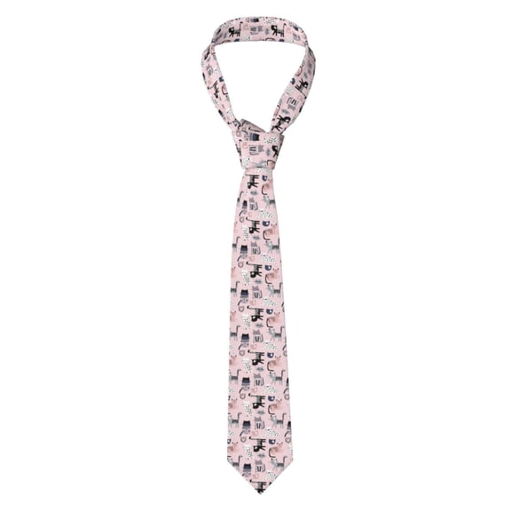 Naloa Cat Print Solid Color Tie Formal Necktie for Men，Suitable for business, daily life, work