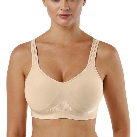 YUTK Full Coverage Bras for Women - Ladies Traceless Comfortable No Steel Ring Breathable Gathering Buckle Bra Woman Underwear Beige Xxl