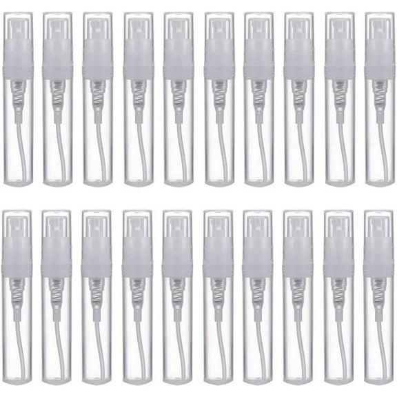 20 Pcs 2ml Plastic Perfume Tubes Portable Refillable Spray Bottle Mini Travel Atomizer Bottle Clear Perfume Sample Vials Makeup Sparys Containers