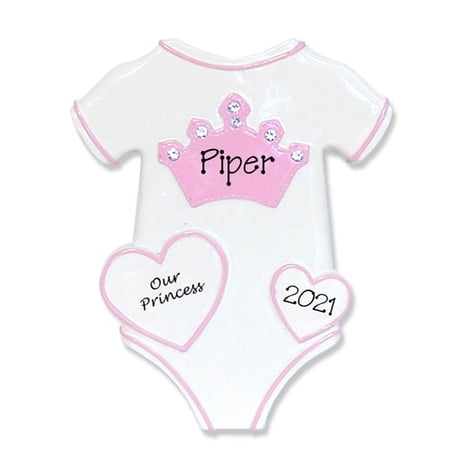 Baby's First Christmas Ornament, Onesie with Princess Crown ornament for GIRL