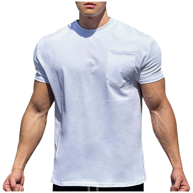 pstuiky camisetas para hombre, Camisas casuales de moda para hombre, lisas, con cuello redondo, bolsillos y elásticos camisas casuales para hombre xxxl