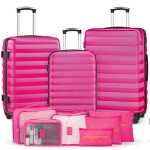 Gowill 9-Piece Luggage Set with Spinner Wheels, Rose Red