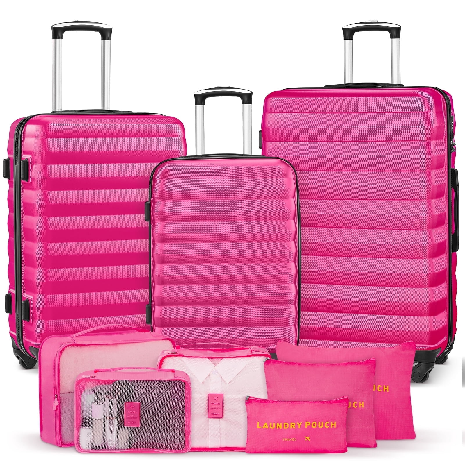 Gowill 9-Piece Luggage Set with Spinner Wheels, Rose Red